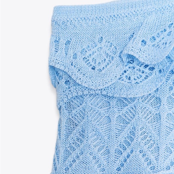 ZARA RUFFLED POINTELLE KNIT DRESS - Picture 9 of 10